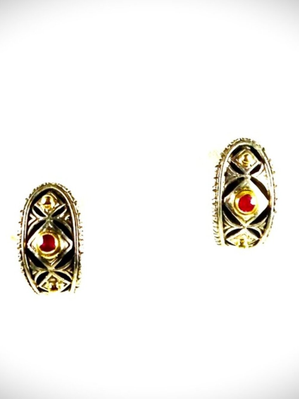 GEROCHRISTO Sterling Silver 18K Gold Faceted Ruby Huggie Earrings